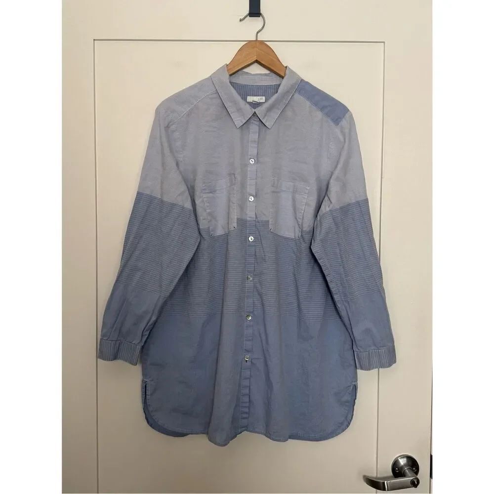 J Jill Shirt Women Sz 2X Blue Striped Collared Long Sleeve Beach Nautical Resort